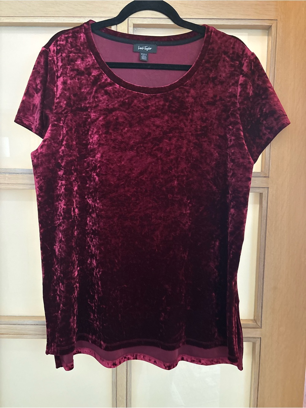 Lord & Taylor Velvet Short Sleeve Top - Burgundy
